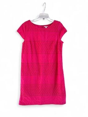 Halogen Bright Pink Embroidered Eyelet Lace Midi Dress